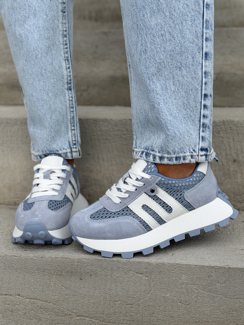 Lekkie sneakersy na wyższej podeszwie AVIOR BLUE skóra naturalna - obrazek 5