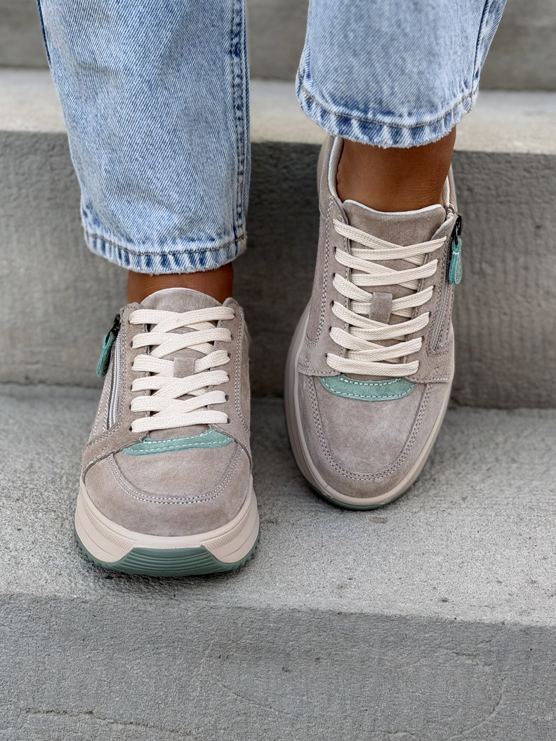 Lekkie sneakersy na wyższej podeszwie IBIZA PALM BEIGE skóra naturalna - obrazek 5