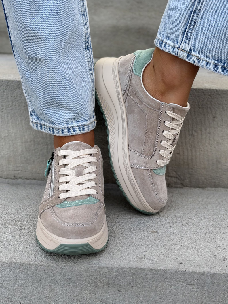 Lekkie sneakersy na wyższej podeszwie IBIZA PALM BEIGE skóra naturalna - obrazek 6