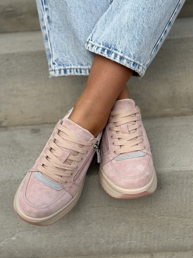 Lekkie sneakersy na wyższej podeszwie IBIZA PALM PINK skóra naturalna - obrazek 3