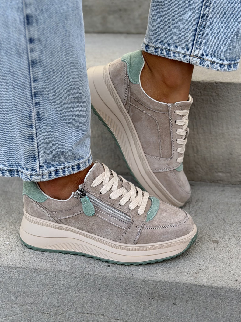 Lekkie sneakersy na wyższej podeszwie IBIZA PALM BEIGE skóra naturalna - obrazek 8