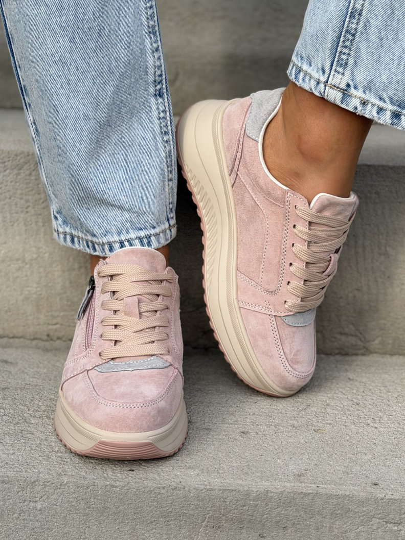 Lekkie sneakersy na wyższej podeszwie IBIZA PALM PINK skóra naturalna - obrazek 7
