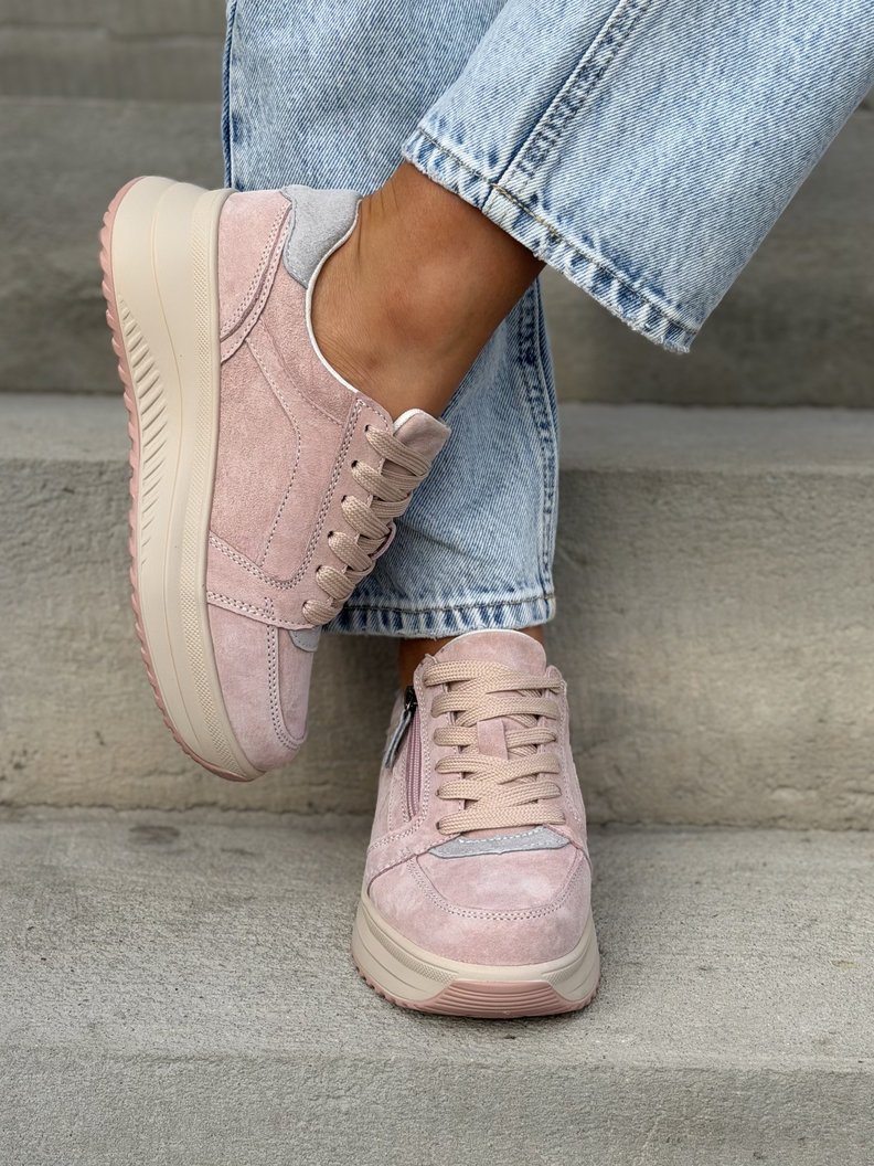Lekkie sneakersy na wyższej podeszwie IBIZA PALM PINK skóra naturalna - obrazek 8