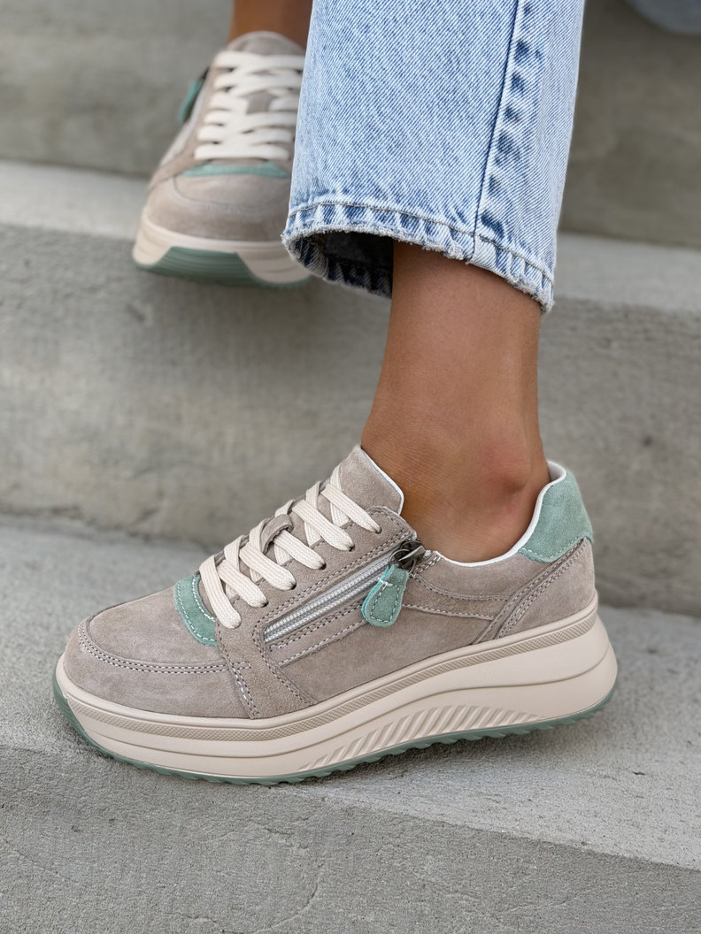 Lekkie sneakersy na wyższej podeszwie IBIZA PALM BEIGE skóra naturalna - obrazek 4