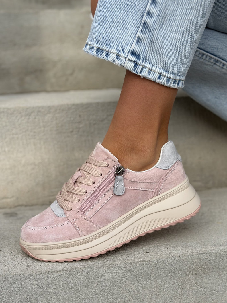 Lekkie sneakersy na wyższej podeszwie IBIZA PALM PINK skóra naturalna - obrazek 5