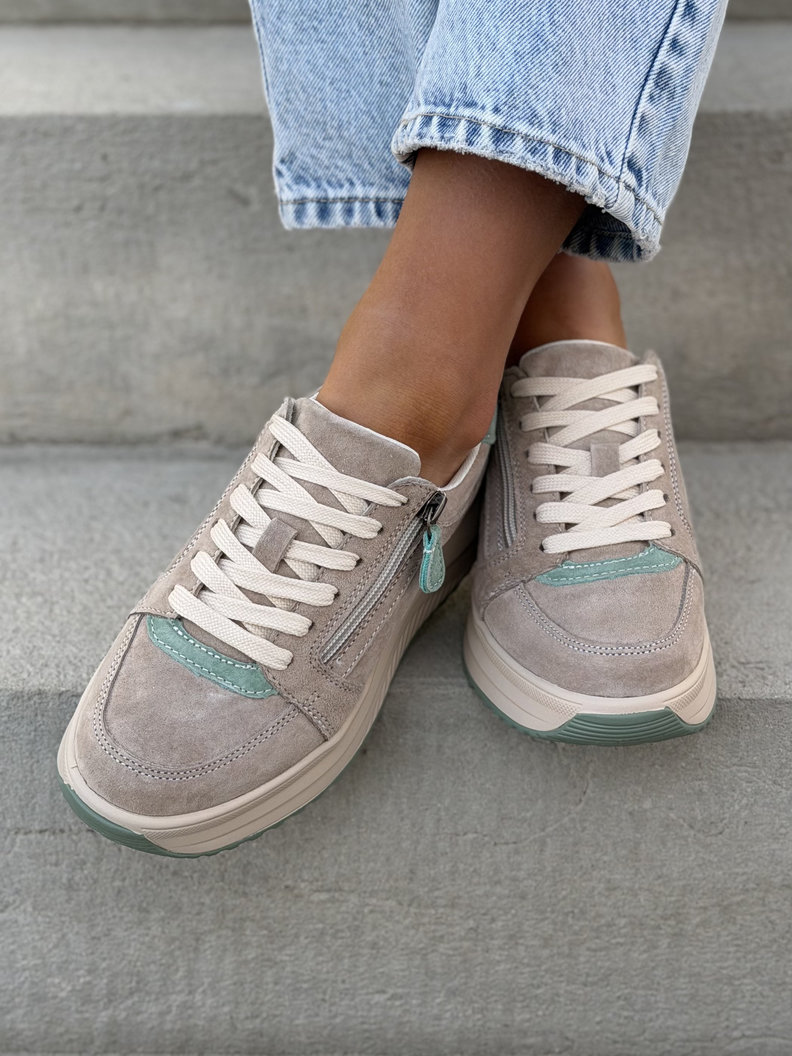 Lekkie sneakersy na wyższej podeszwie IBIZA PALM BEIGE skóra naturalna - obrazek 3