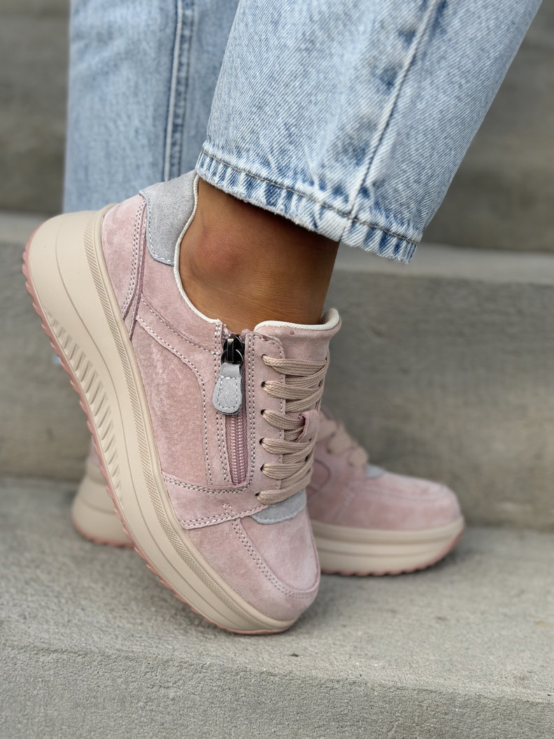 Lekkie sneakersy na wyższej podeszwie IBIZA PALM PINK skóra naturalna - obrazek 4