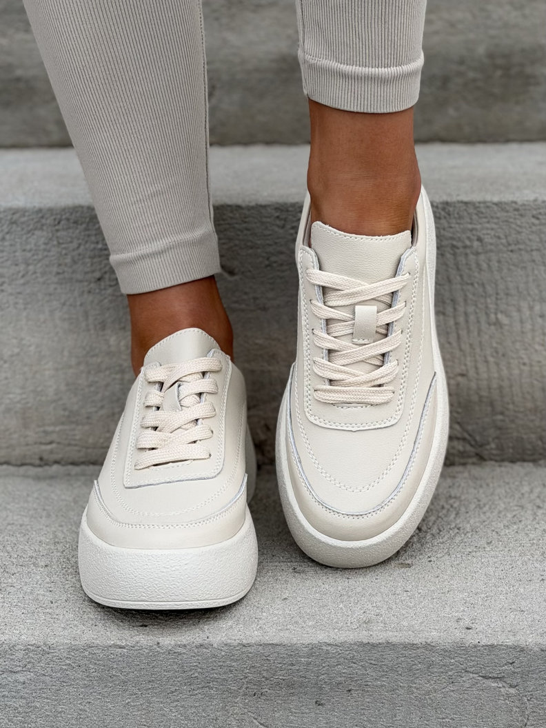 Lekkie trampki AVELA BEIGE na wyższej podeszwie skóra naturalna - obrazek 3