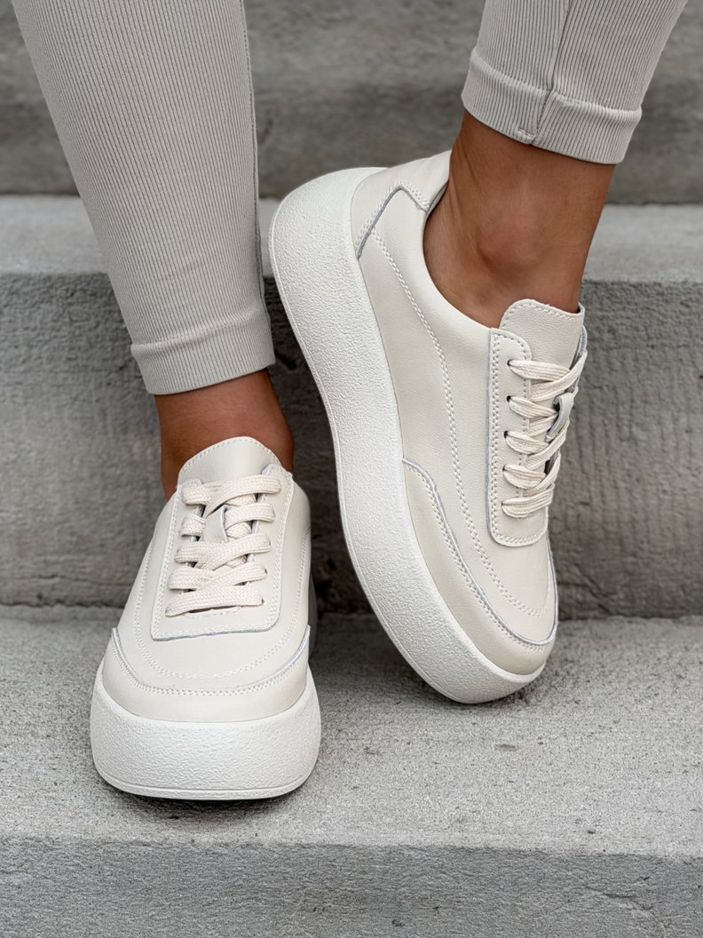 Lekkie trampki AVELA BEIGE na wyższej podeszwie skóra naturalna - obrazek 4