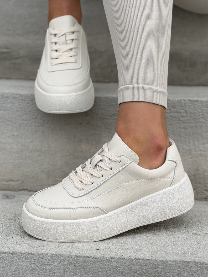 Lekkie trampki AVELA BEIGE na wyższej podeszwie skóra naturalna - obrazek 6