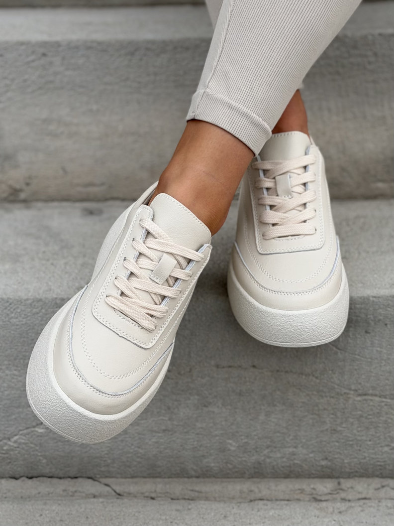 Lekkie trampki AVELA BEIGE na wyższej podeszwie skóra naturalna - obrazek 7