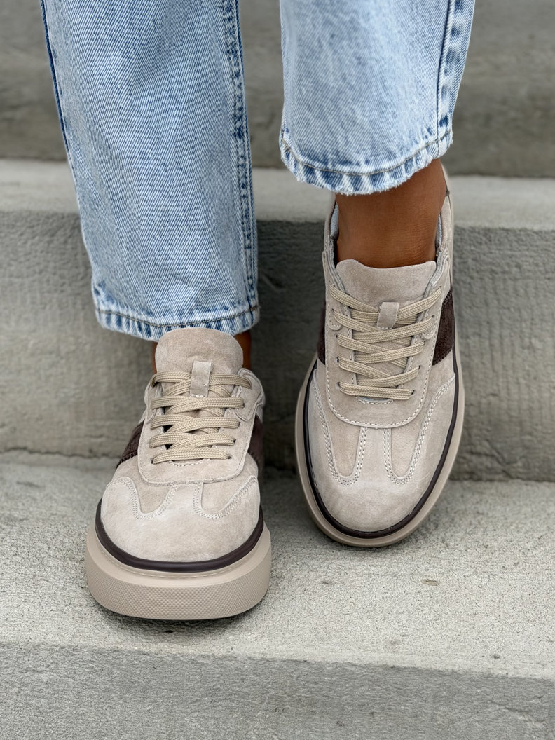 Lekkie trampki CORIS BEIGE na wyższej podeszwie skóra naturalna - obrazek 5