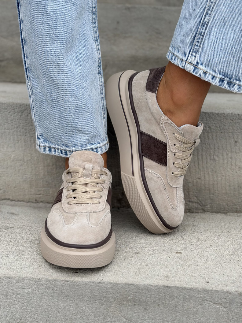 Lekkie trampki CORIS BEIGE na wyższej podeszwie skóra naturalna - obrazek 6