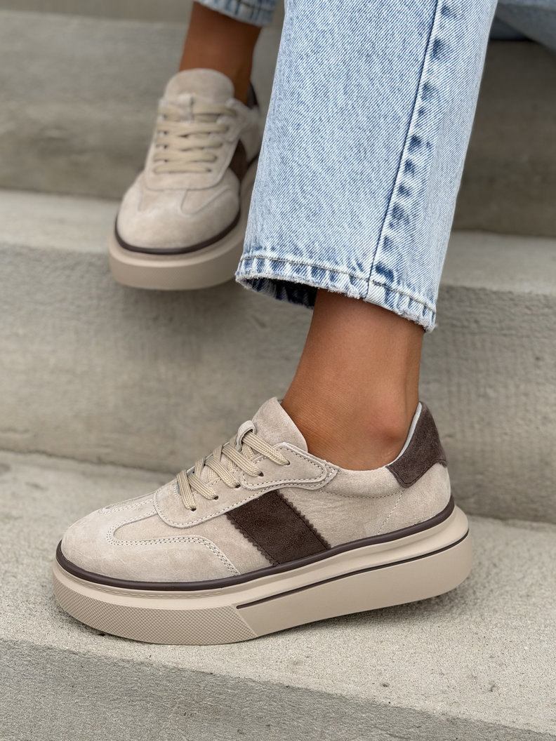 Lekkie trampki CORIS BEIGE na wyższej podeszwie skóra naturalna - obrazek 4