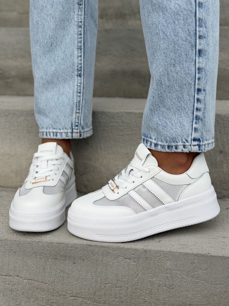 Mega lekkie trampki ELIES WHITE na wyższej podeszwie skóra naturalna - obrazek 9