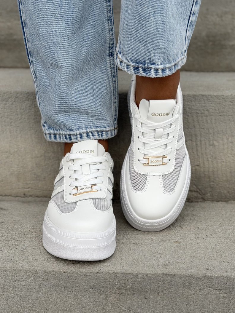 Mega lekkie trampki ELIES WHITE na wyższej podeszwie skóra naturalna - obrazek 3