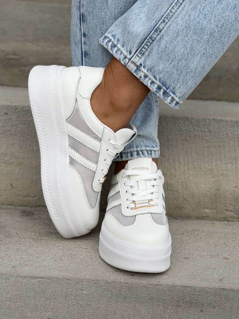 Mega lekkie trampki ELIES WHITE na wyższej podeszwie skóra naturalna - obrazek 6