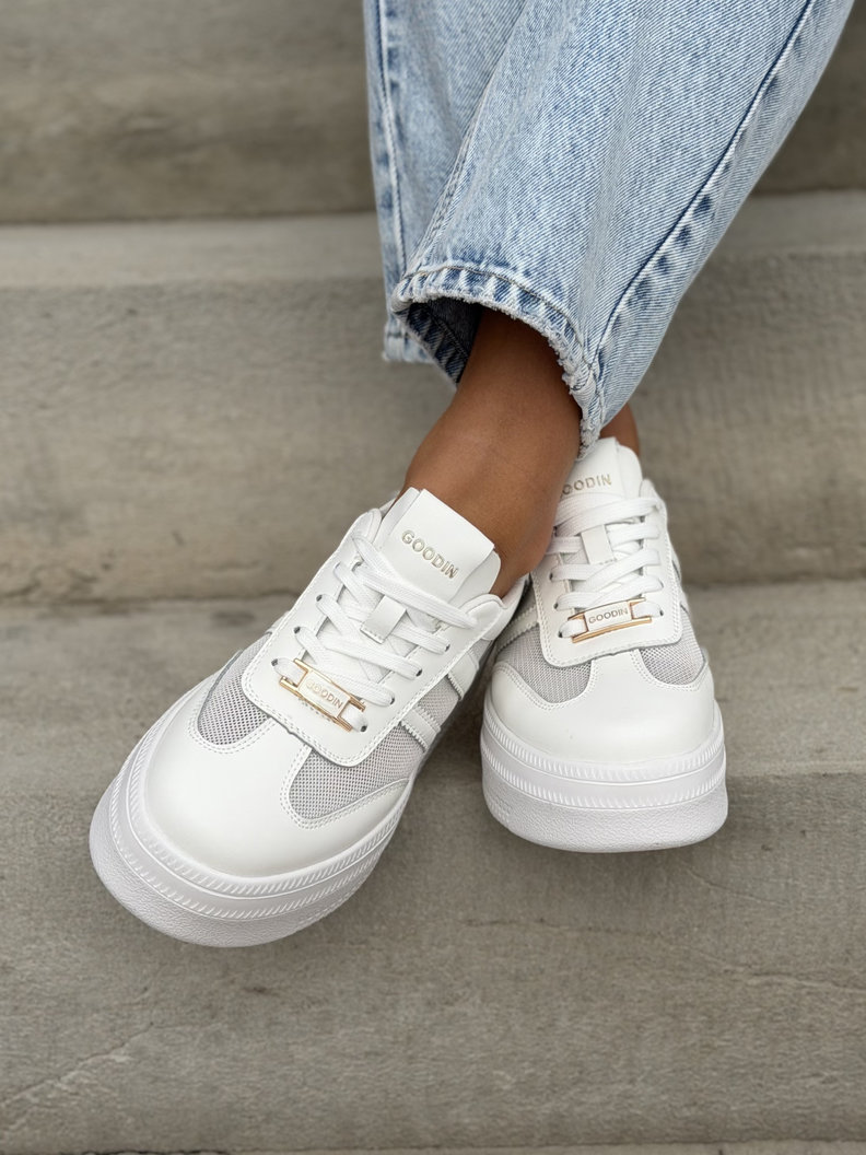 Mega lekkie trampki ELIES WHITE na wyższej podeszwie skóra naturalna - obrazek 8