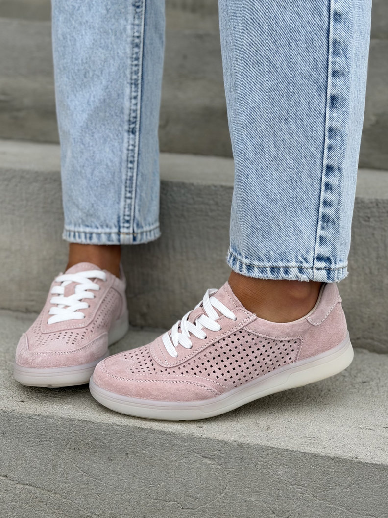 Modne ażurowe trampki BRANDI PINK skóra naturalna - obrazek 8