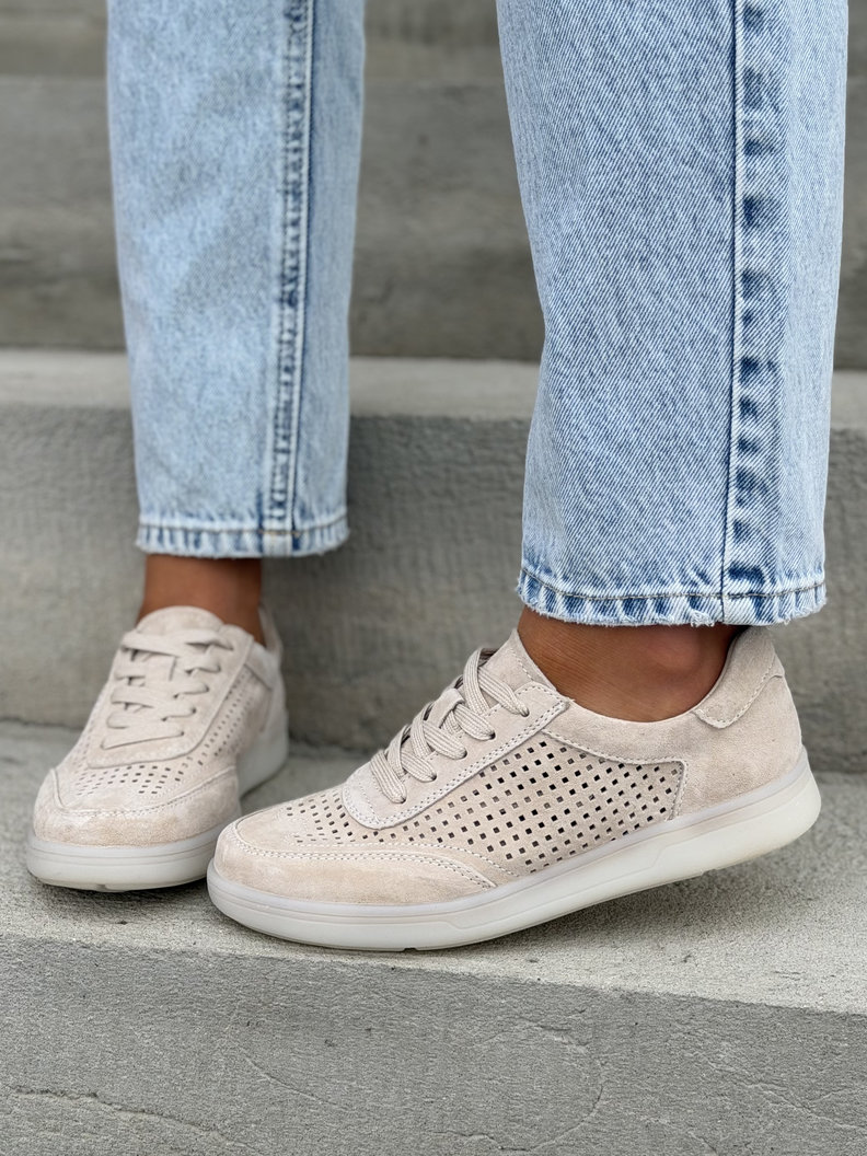 Modne ażurowe trampki BRANDI BEIGE skóra naturalna - obrazek 8