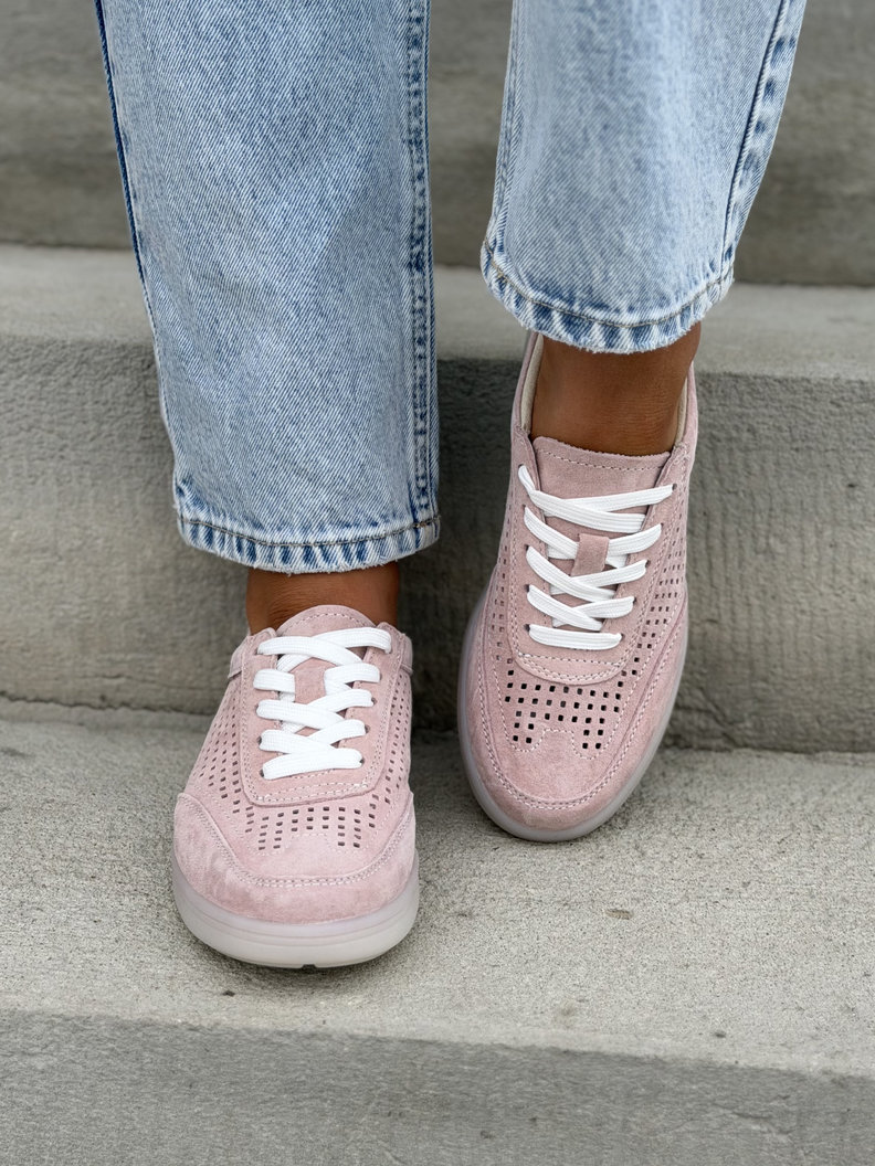 Modne ażurowe trampki BRANDI PINK skóra naturalna - obrazek 5