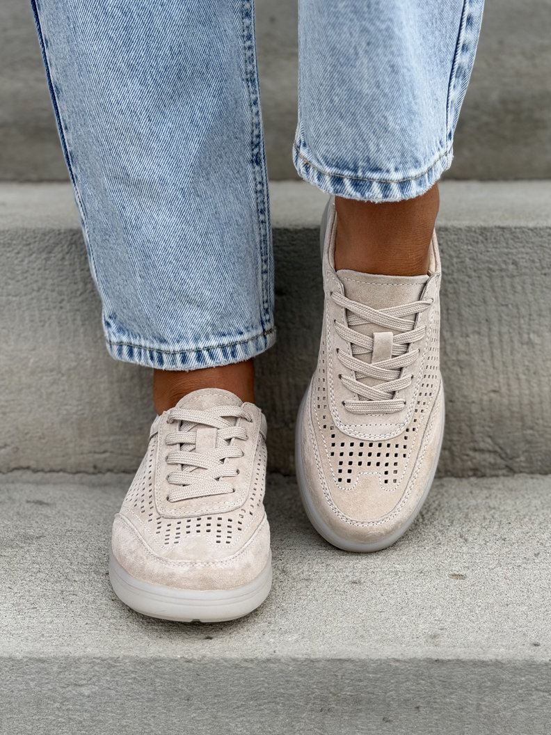 Modne ażurowe trampki BRANDI BEIGE skóra naturalna - obrazek 6