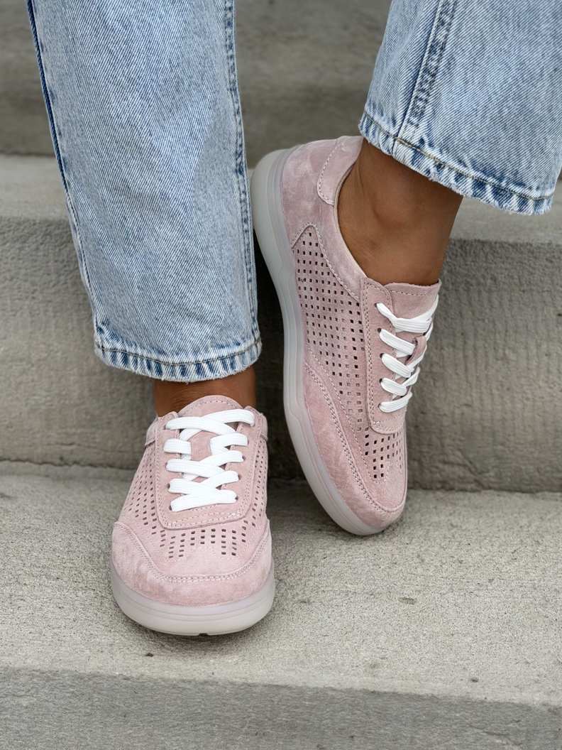 Modne ażurowe trampki BRANDI PINK skóra naturalna - obrazek 6