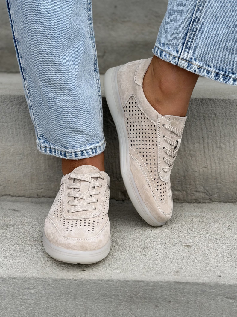 Modne ażurowe trampki BRANDI BEIGE skóra naturalna - obrazek 7