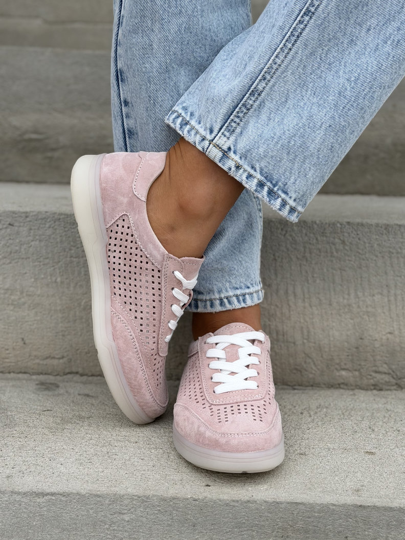 Modne ażurowe trampki BRANDI PINK skóra naturalna - obrazek 7