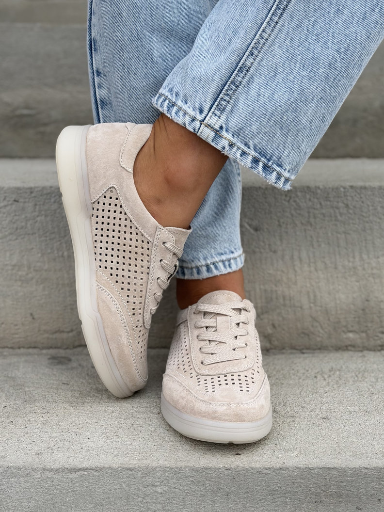 Modne ażurowe trampki BRANDI BEIGE skóra naturalna - obrazek 3