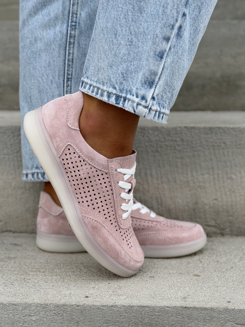 Modne ażurowe trampki BRANDI PINK skóra naturalna
