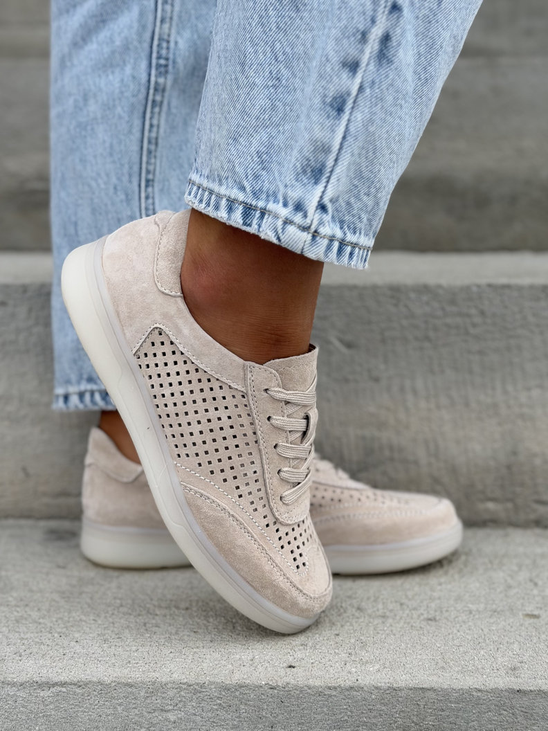 Modne ażurowe trampki BRANDI BEIGE skóra naturalna