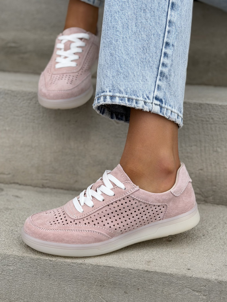 Modne ażurowe trampki BRANDI PINK skóra naturalna - obrazek 4