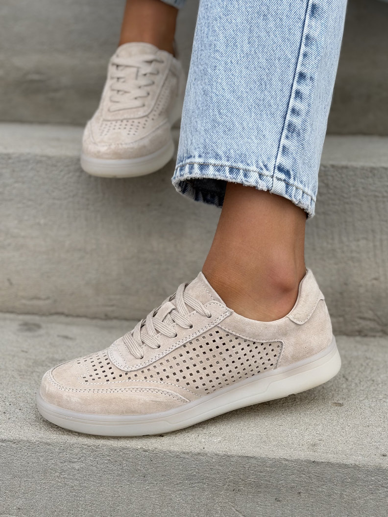 Modne ażurowe trampki BRANDI BEIGE skóra naturalna - obrazek 4