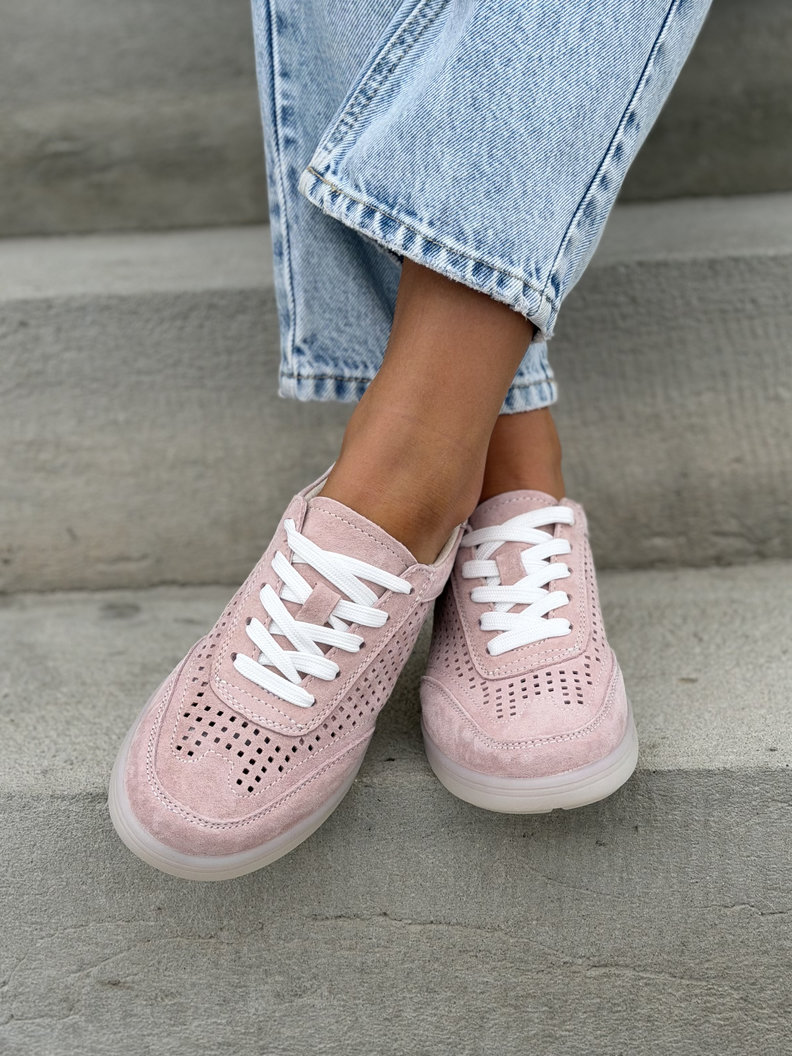 Modne ażurowe trampki BRANDI PINK skóra naturalna - obrazek 3