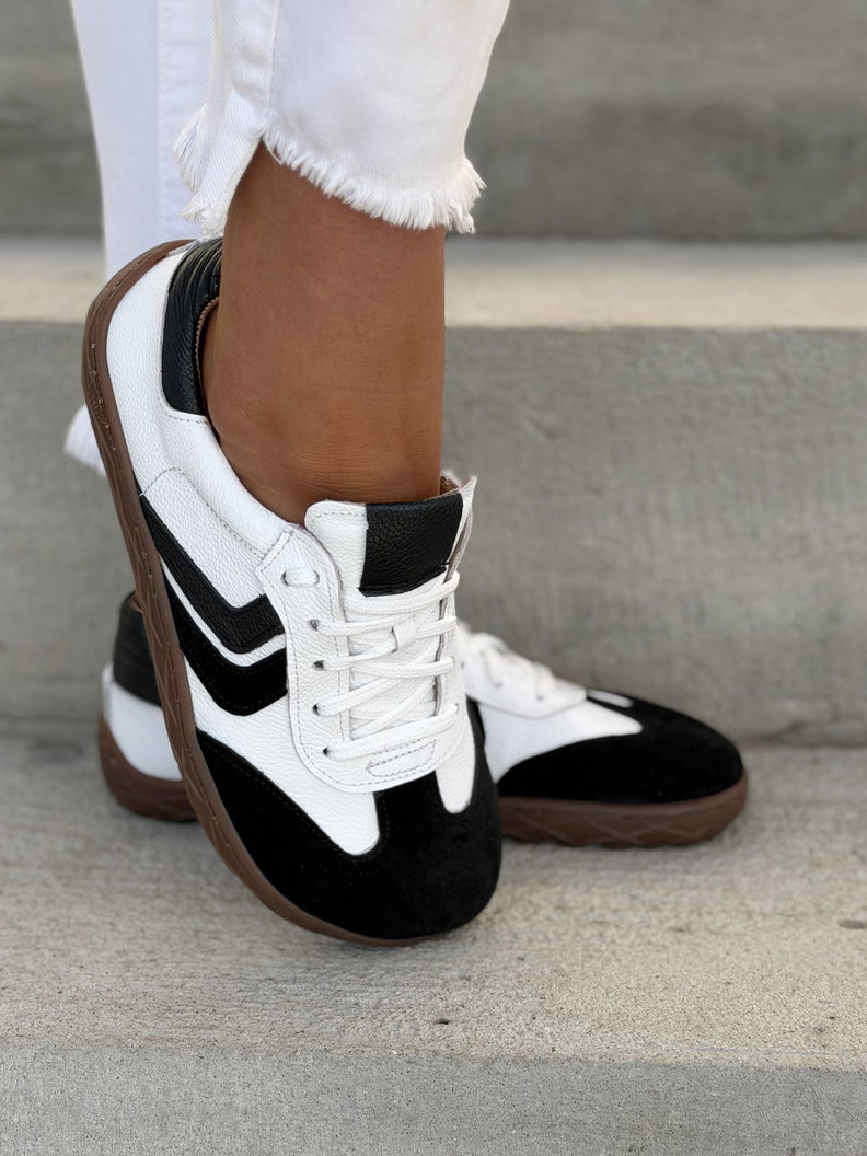 Modne trampki KAZADII BAREFOOT BLOMI WHITE BLACK skóra naturalna - obrazek 4