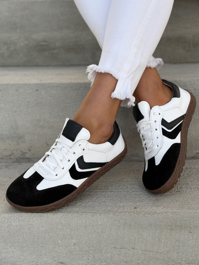 Modne trampki KAZADII BAREFOOT BLOMI WHITE BLACK skóra naturalna - obrazek 6