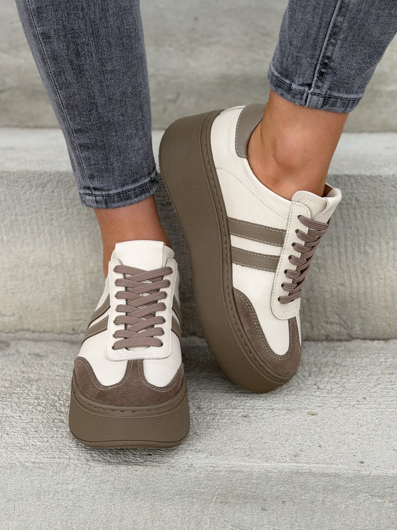 Trampki KAZADII CONTI BEIGE CHOCO skóra naturalna - obrazek 4