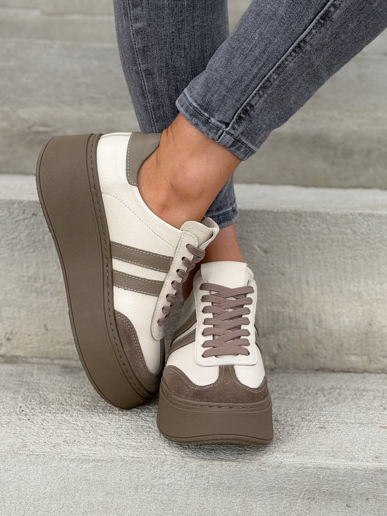 Trampki KAZADII CONTI BEIGE CHOCO skóra naturalna - obrazek 5