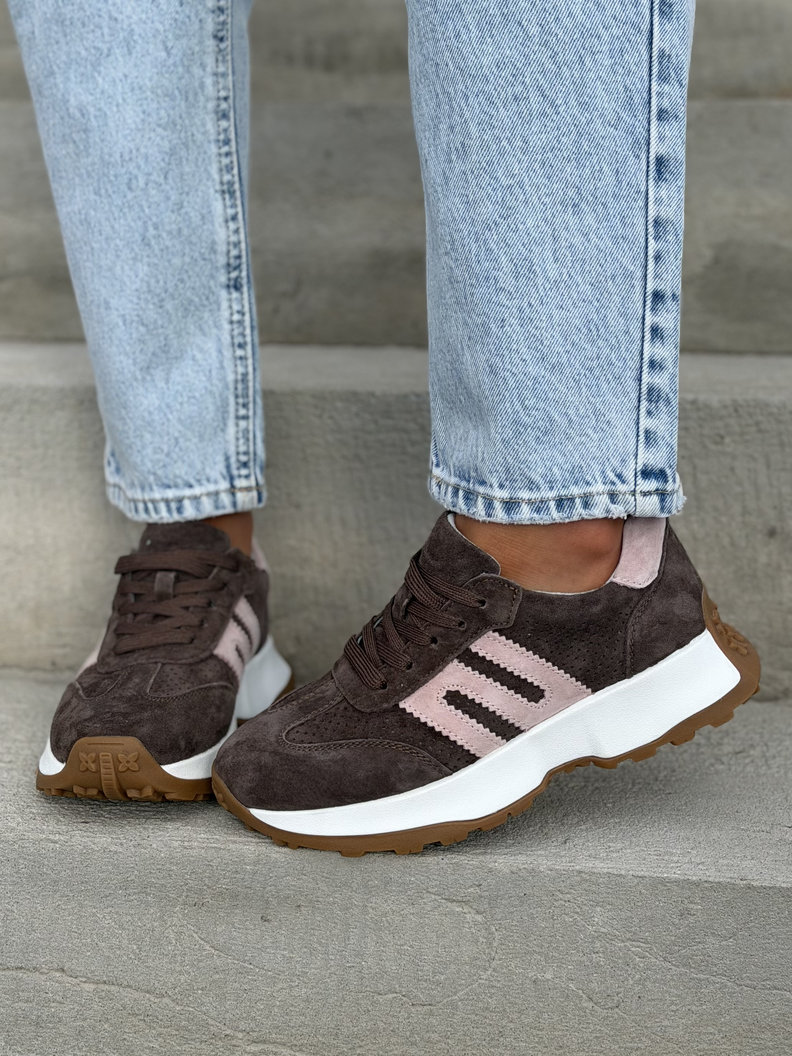 ULTRALEKKIE sneakersy LORET COFFE PINK na wyższej podeszwie skóra naturalna - obrazek 8