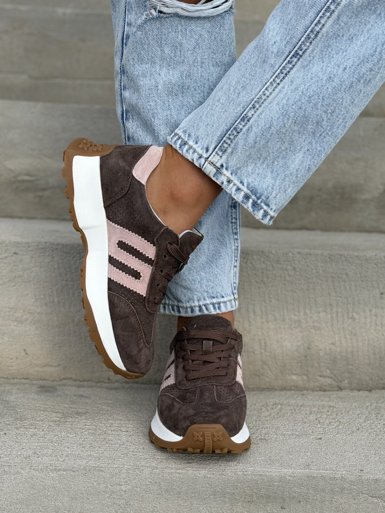 ULTRALEKKIE sneakersy LORET COFFE PINK na wyższej podeszwie skóra naturalna - obrazek 5