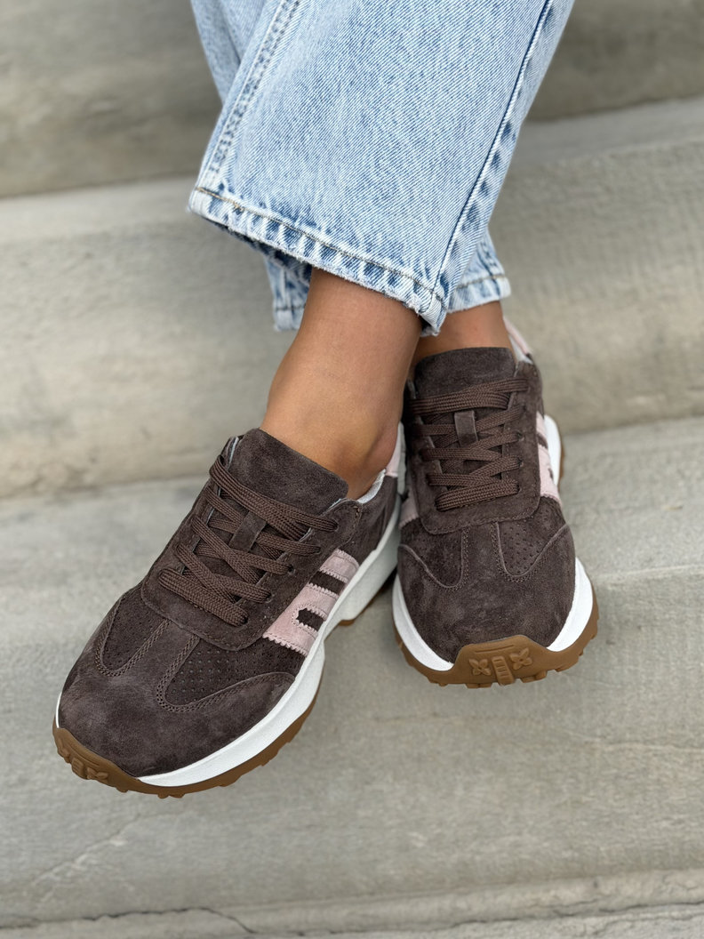 ULTRALEKKIE sneakersy LORET COFFE PINK na wyższej podeszwie skóra naturalna - obrazek 7