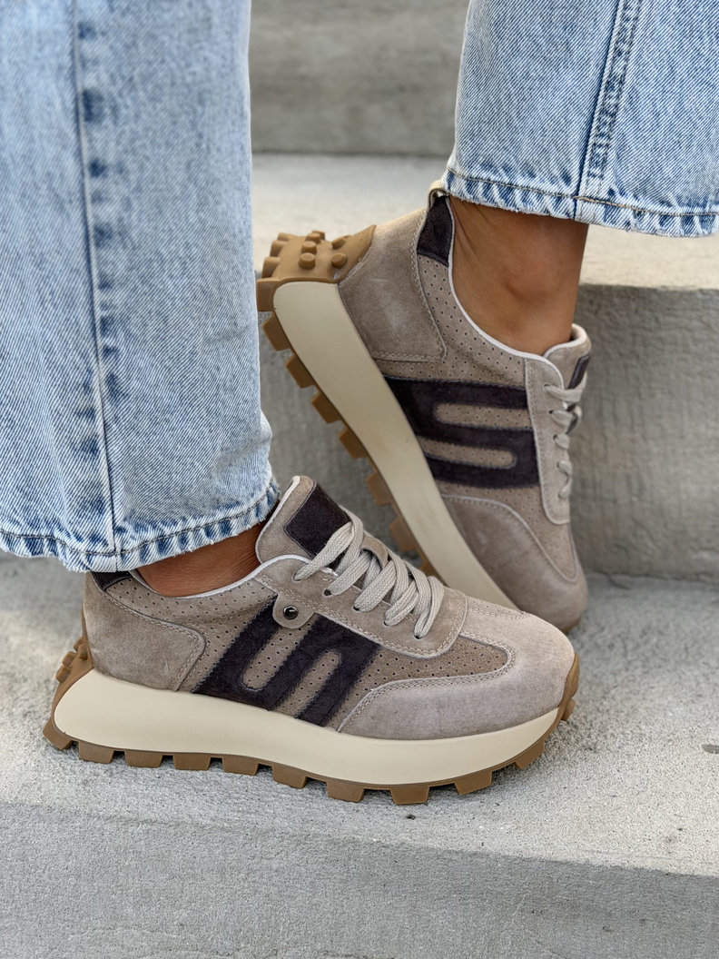 Ultralekkie sneakersy MONTANO BEIGE BROWN na wyższej podeszwie skóra naturalna - obrazek 9