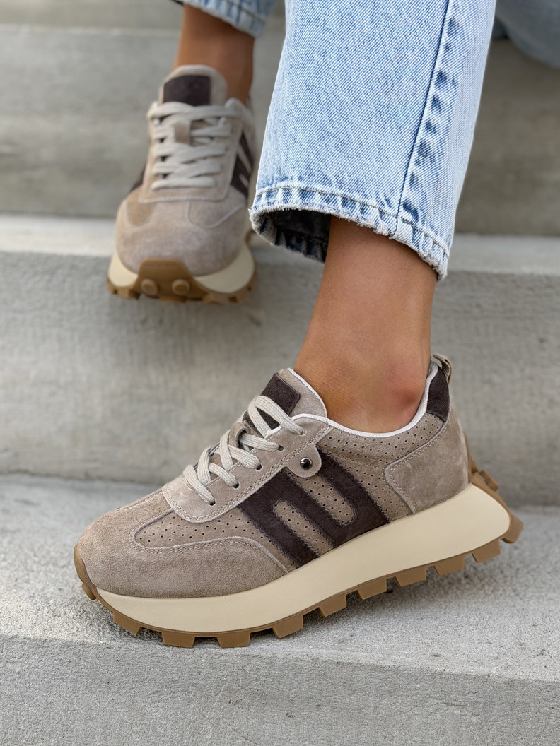 Ultralekkie sneakersy MONTANO BEIGE BROWN na wyższej podeszwie skóra naturalna - obrazek 3