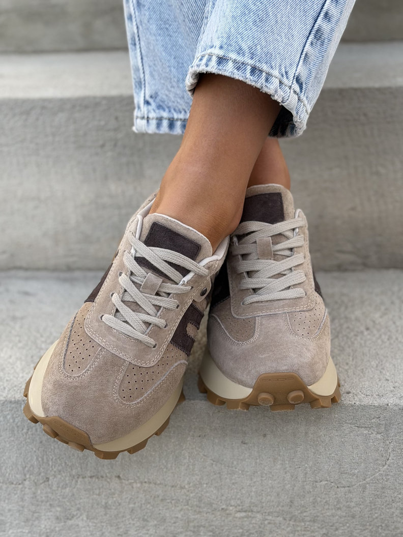 Ultralekkie sneakersy MONTANO BEIGE BROWN na wyższej podeszwie skóra naturalna - obrazek 4