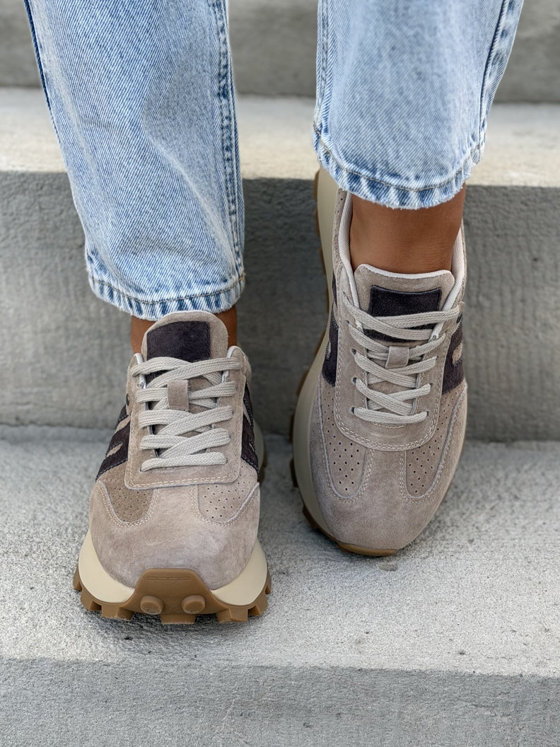 Ultralekkie sneakersy MONTANO BEIGE BROWN na wyższej podeszwie skóra naturalna - obrazek 5
