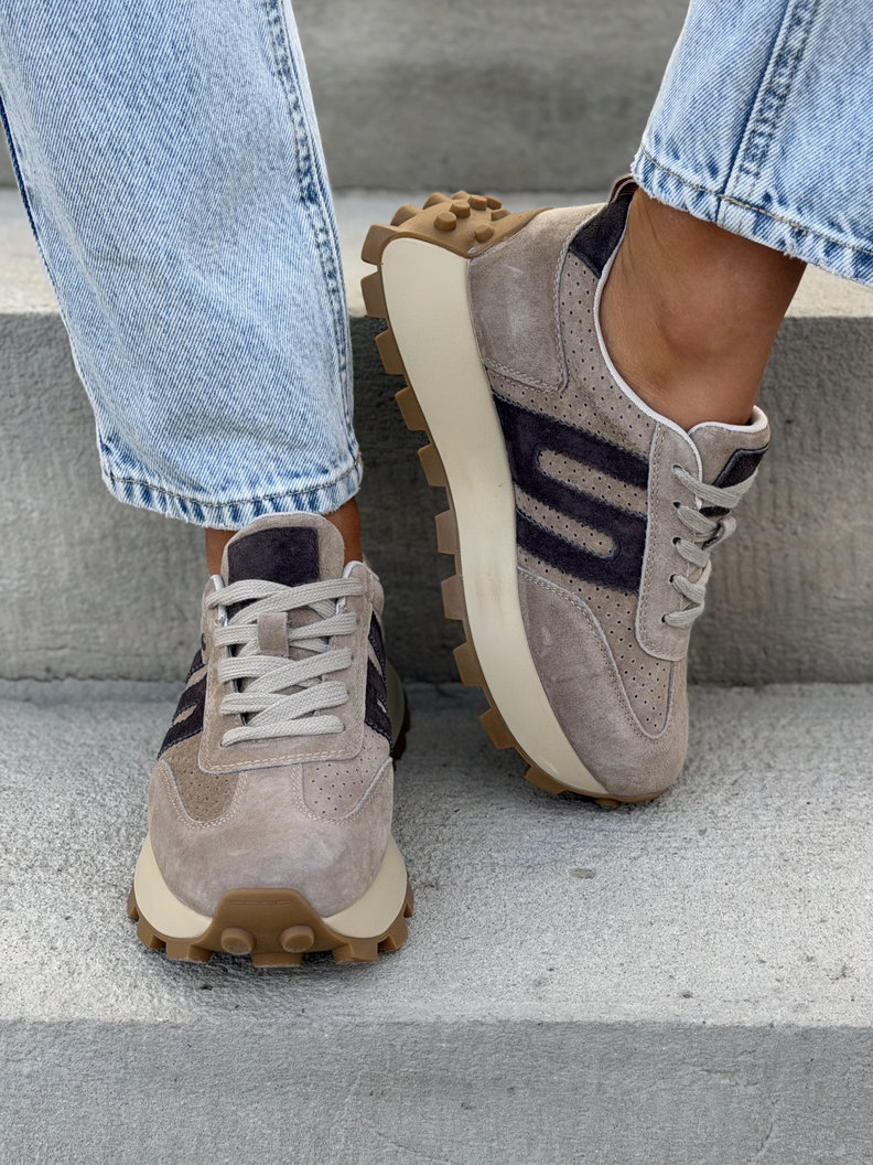 Ultralekkie sneakersy MONTANO BEIGE BROWN na wyższej podeszwie skóra naturalna - obrazek 6