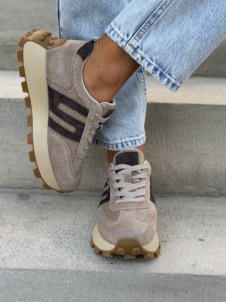 Ultralekkie sneakersy MONTANO BEIGE BROWN na wyższej podeszwie skóra naturalna - obrazek 7