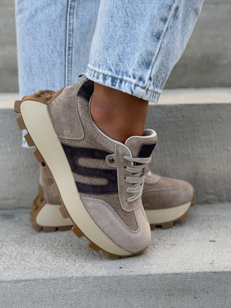 Ultralekkie sneakersy MONTANO BEIGE BROWN na wyższej podeszwie skóra naturalna - obrazek 8