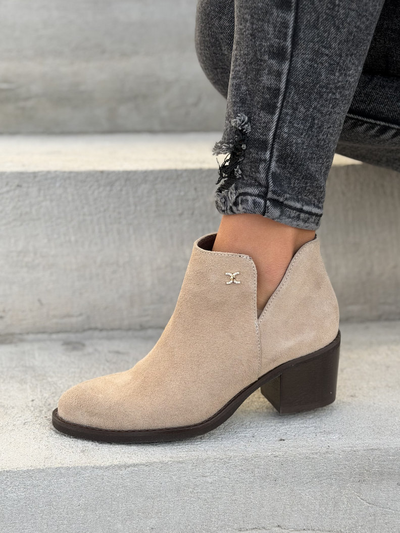 Wiosenne botki KAZADII BRAVISSI BEIGE na obcasie skóra naturalna - obrazek 3